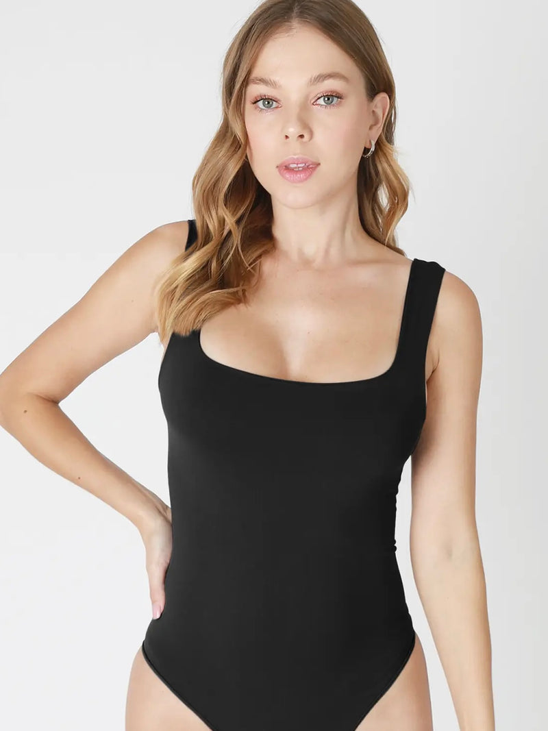 Square Neck Bodysuit in Black