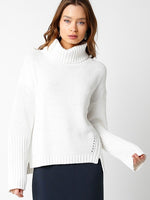 Hailey Turtleneck Side Slit Sweater in Ivory