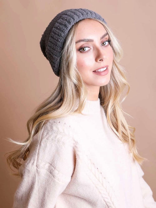Cozy Boucle Pom Beanie Gray