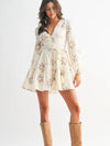 Embroidered Floral Long Sleeve Mini Dress
