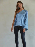 Cecily Blue Silk One Shoulder Top