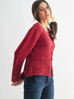 Crimson Detail Crochet Cardigan