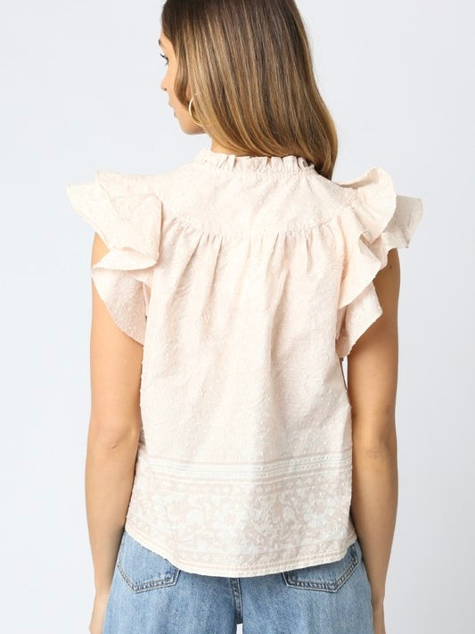 Nyla Blush Ruffle Sleeve Blouse