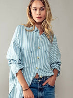 Striped Double Pocket Button Down Shirt
