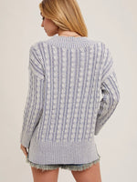 V-Neck Knit Sweater in Denim