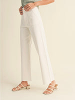 Dye and Wash Cotton Stretch Wide Leg Pant in Cream