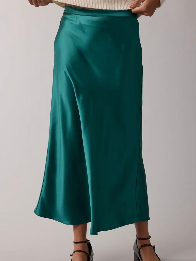 Satin Midi Skirt in Green