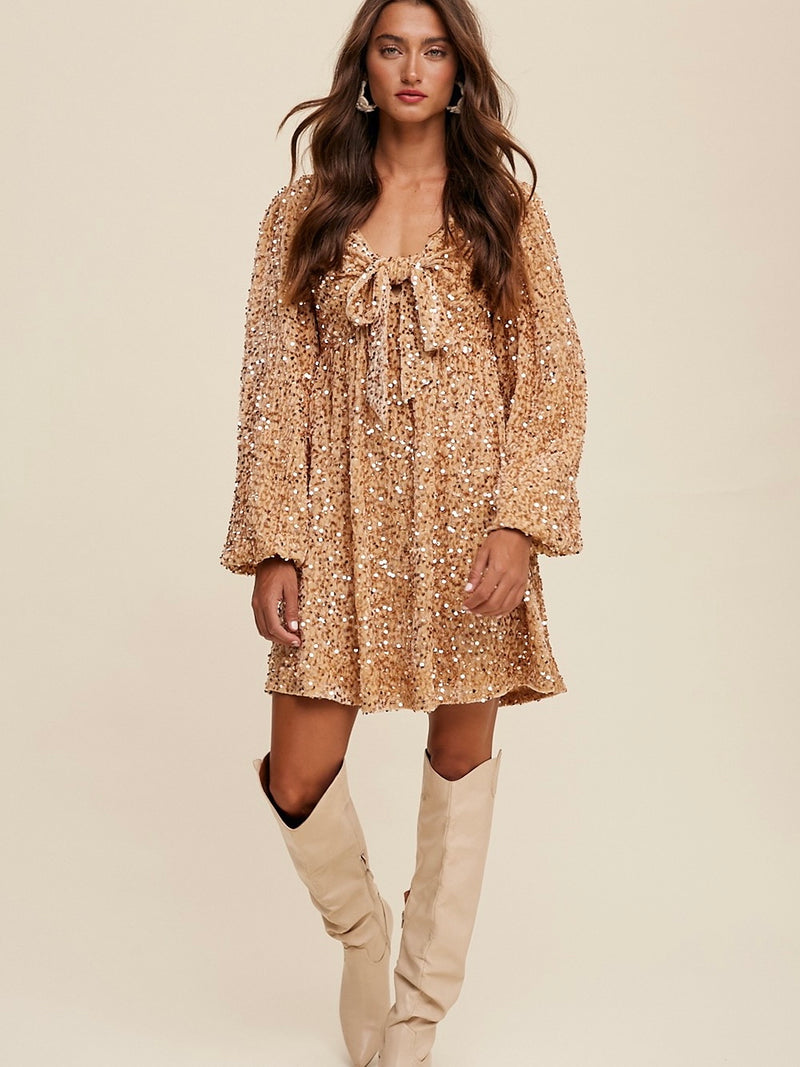 Sunshine Sparkle Balloon Sleeve Dress