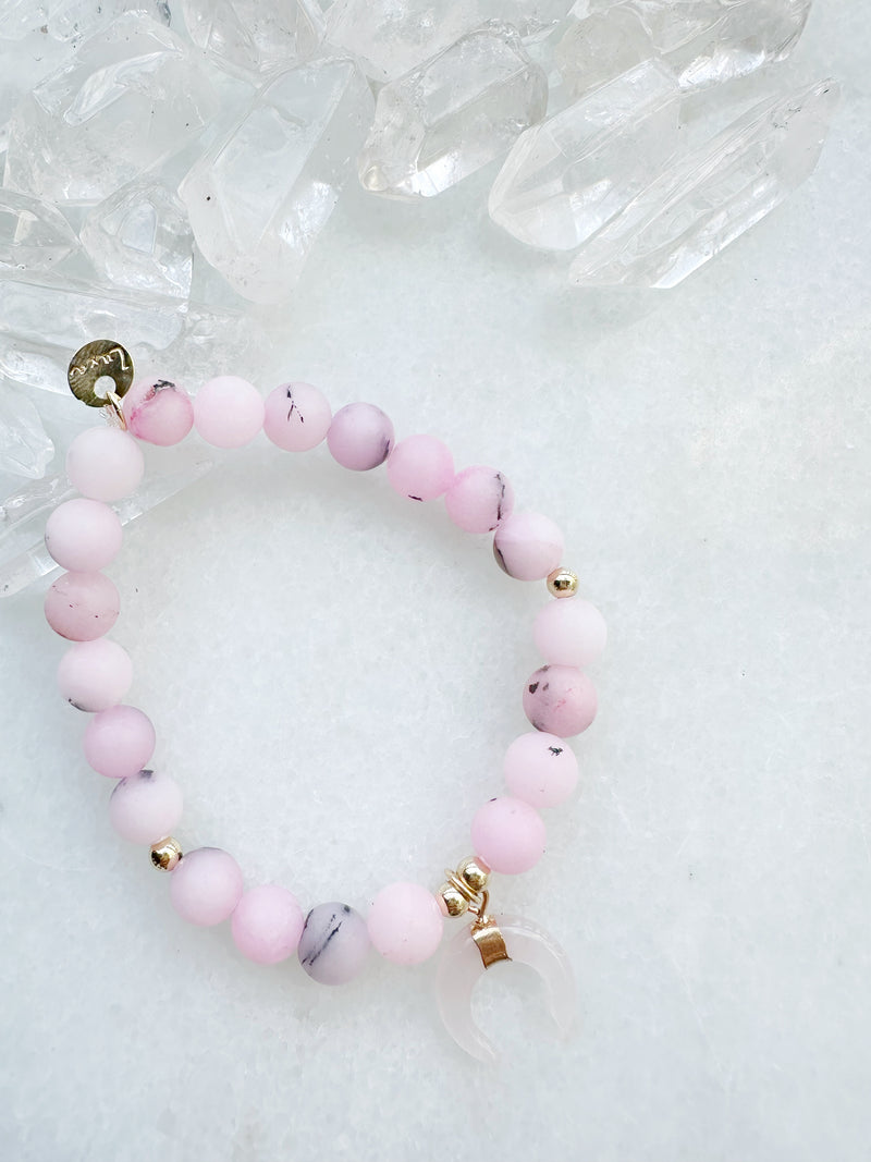 Pink Peruvian Opal & Rose Quartz Horn Octa Stretch