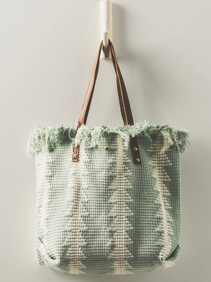 Textured Geometric Fringe Tote Bag