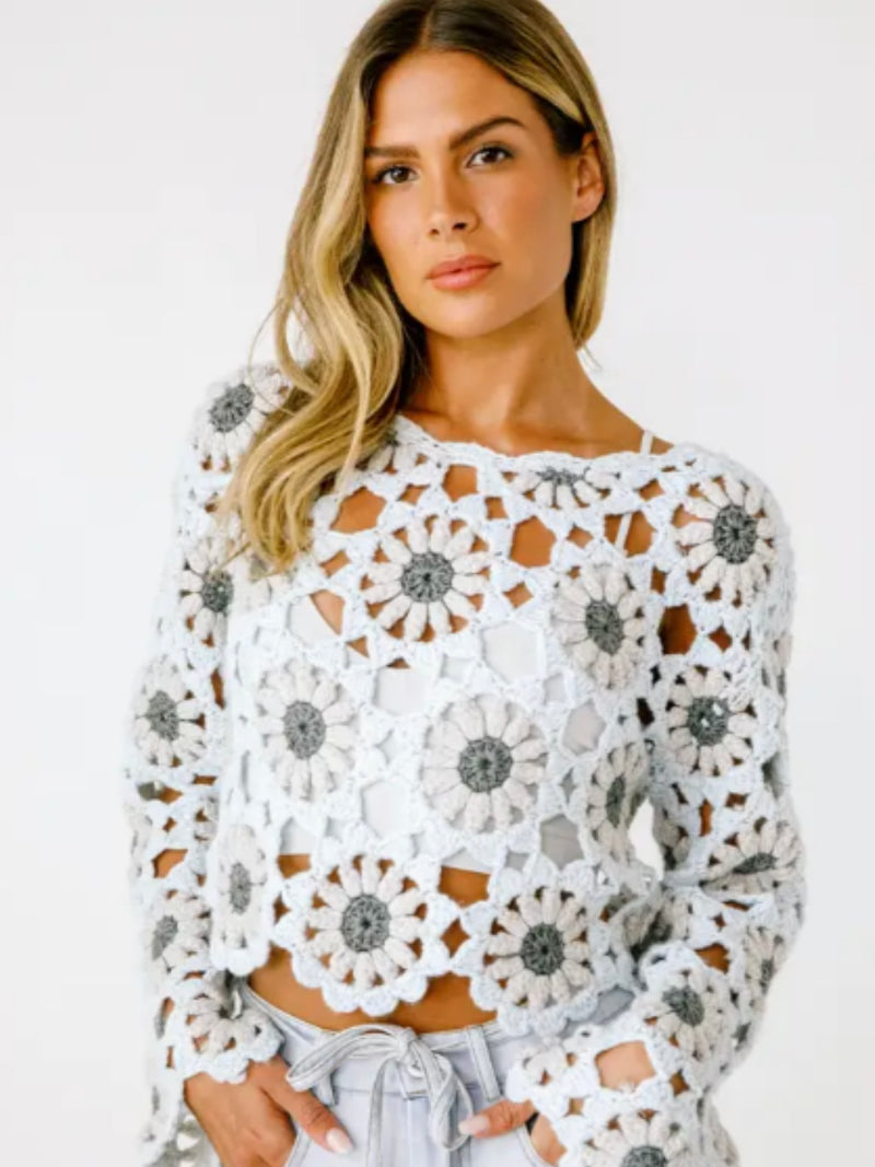 FINAL SALE Crochet Daisies Top