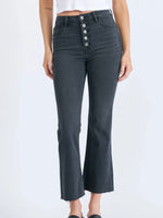 Lea Exposed Button Stretch Cropped Flare in Black