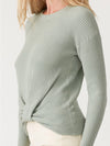 Sage Waffle Twist Front Pullover Knit Sweater