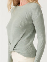 Sage Waffle Twist Front Pullover Knit Sweater