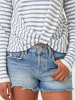 Blue Stripe Twist Front Long Sleeve Sweater