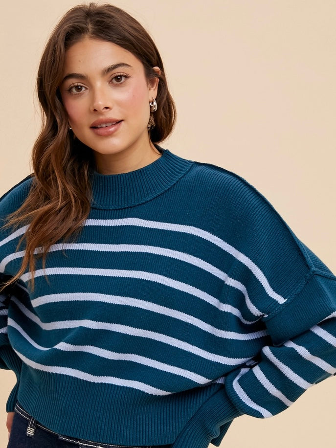 Everglades Striped Mock Neck Sweater