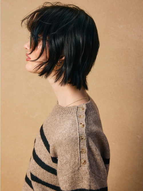 Janessa Side Button Stripe Sweater in Mocha