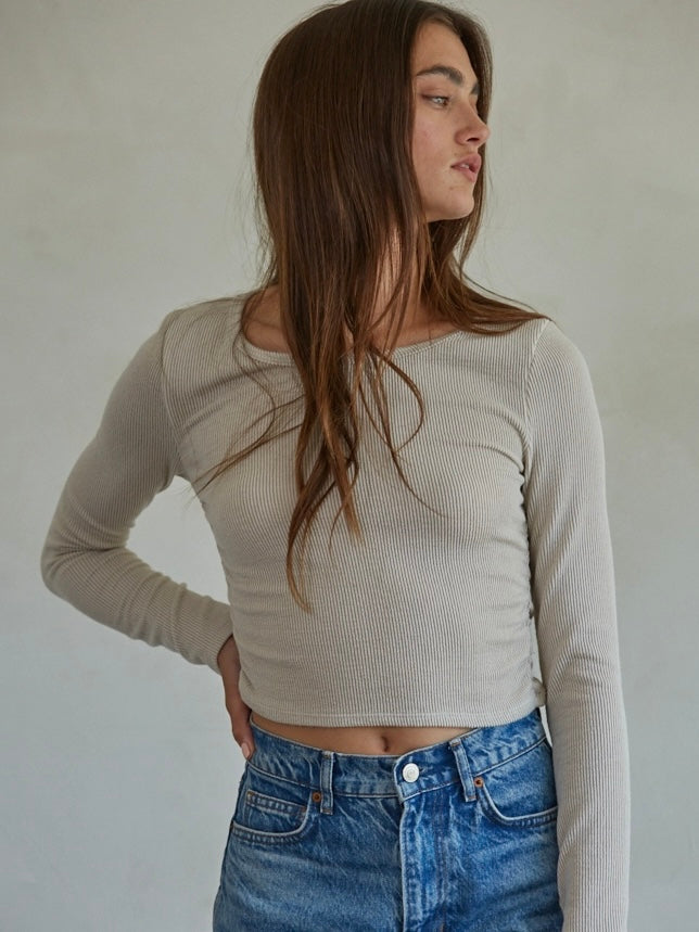 Knit Long Sleeve Top in Beige