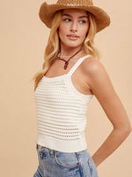 Pointelle Stitch Cropped Sweater Tank in White