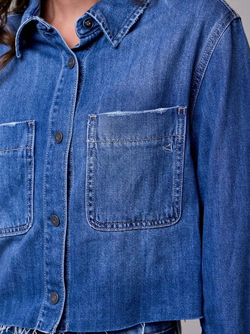 Denim Front Cropped Button Jacket
