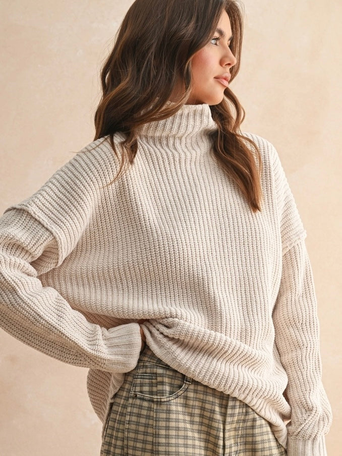Chenille High Neck Sweater Top in Cream