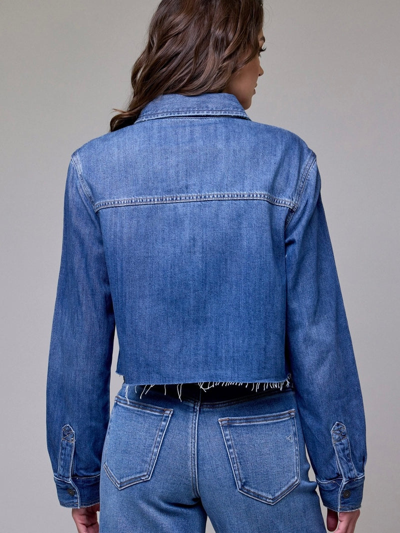 Denim Front Cropped Button Jacket