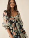 Floral Sweetheart Neck Babydoll Dress in Midnight