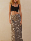Floral Satin Maxi Skirt in Stone