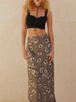 Floral Satin Maxi Skirt in Stone