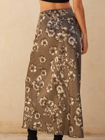 Floral Satin Maxi Skirt in Stone