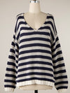 Denim Striped Cable Knit Sweater