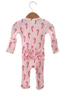 Candy Cane Organic Waffle Ruffle Zip Footie in Pink