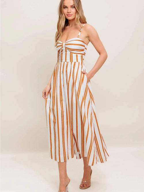 Rust Striped Poplin Dress