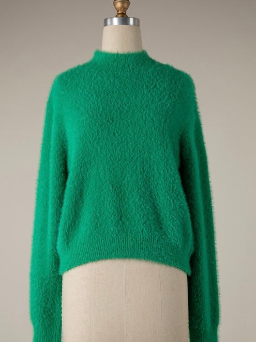 Irina Mock Neck Eyelash Sweater in Kelly Green