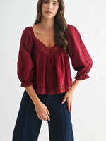 Lace-Trim Puff Sleeve Top