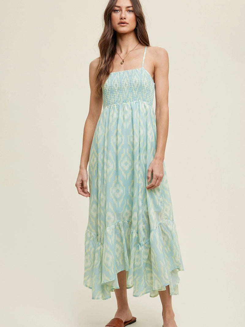 Abstract Print Maxi Dress in Sage