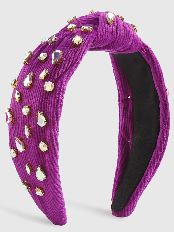 Dazzling Corduroy Rhinestone Headband in Purple