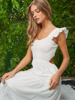Nora Cutout Ruffle Dress in White