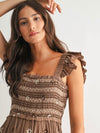 Smocked Mocha Embroidered Maxi Dress