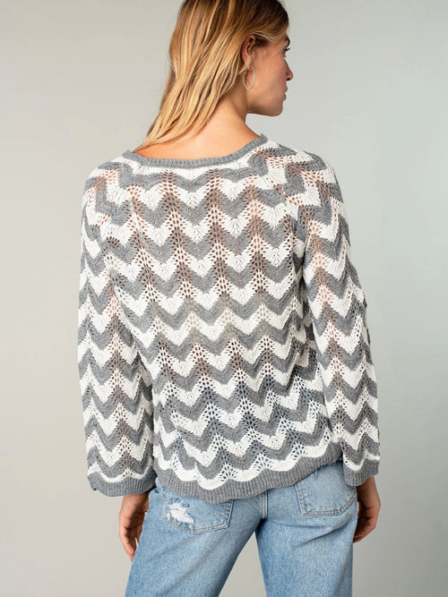 Crochet Long Sleeve Sweater in Gray Chevron