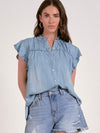 Cap Sleeve Button Down in Denim