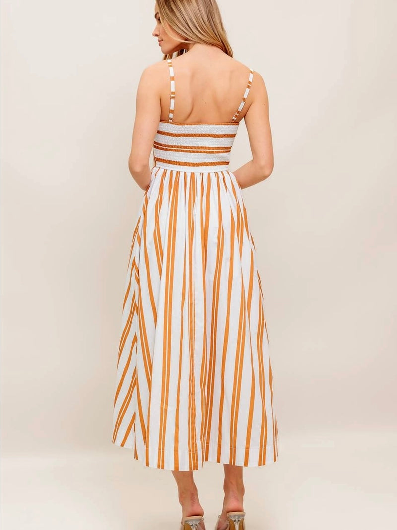 Rust Striped Poplin Dress