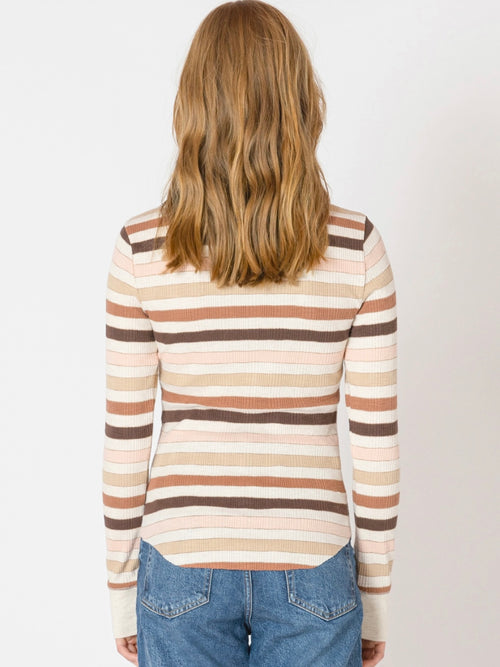 Striped Ribbed Long-sleeve Tee in Chestnut & Pink