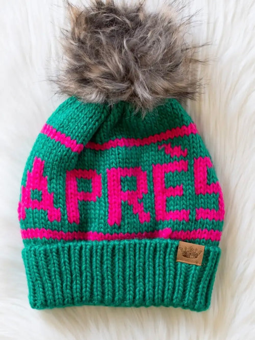 Green & Pink Apres Pom Hat