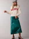 Satin Midi Skirt in Green