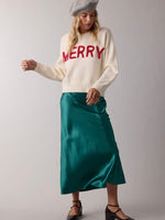 Satin Midi Skirt in Green