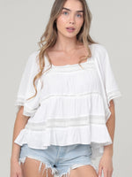 Lace Trim Square Neck Blouse
