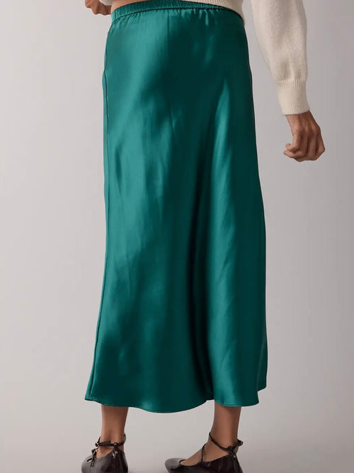 Satin Midi Skirt in Green