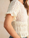 Lace Peplum Puff Sleeve Top