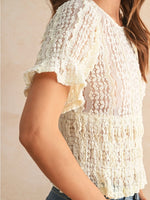 Lace Peplum Puff Sleeve Top
